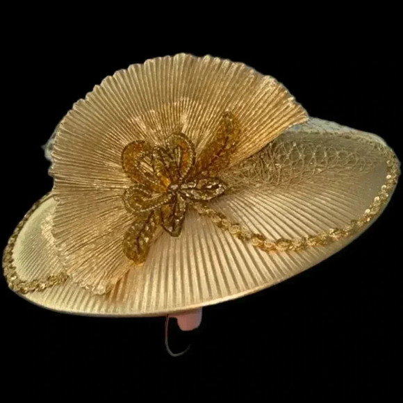 Vintage Juan Ell Fashion Hat Beautiful Gold Statement Great Condition - Picture 5 of 11